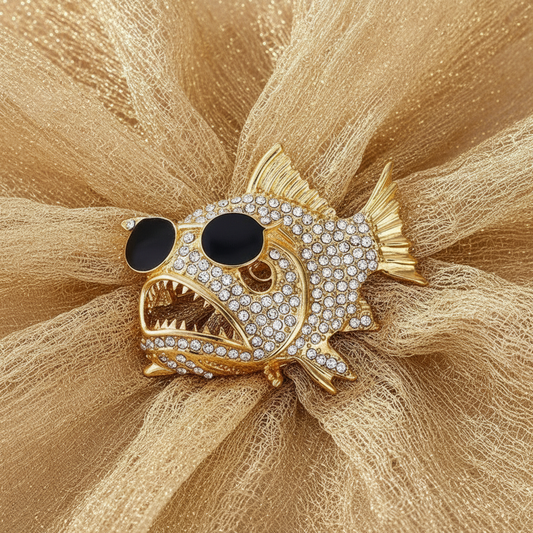 Gilded Piranha Brooch