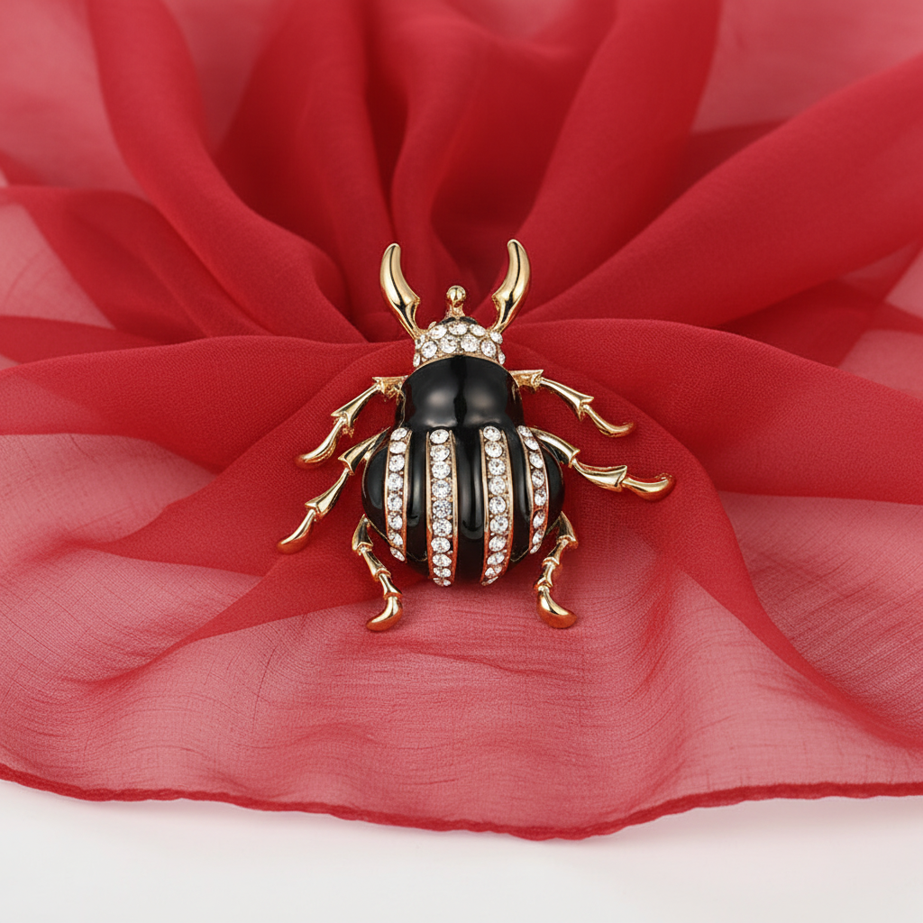 Jeweled & Enamel Beetle Brooch