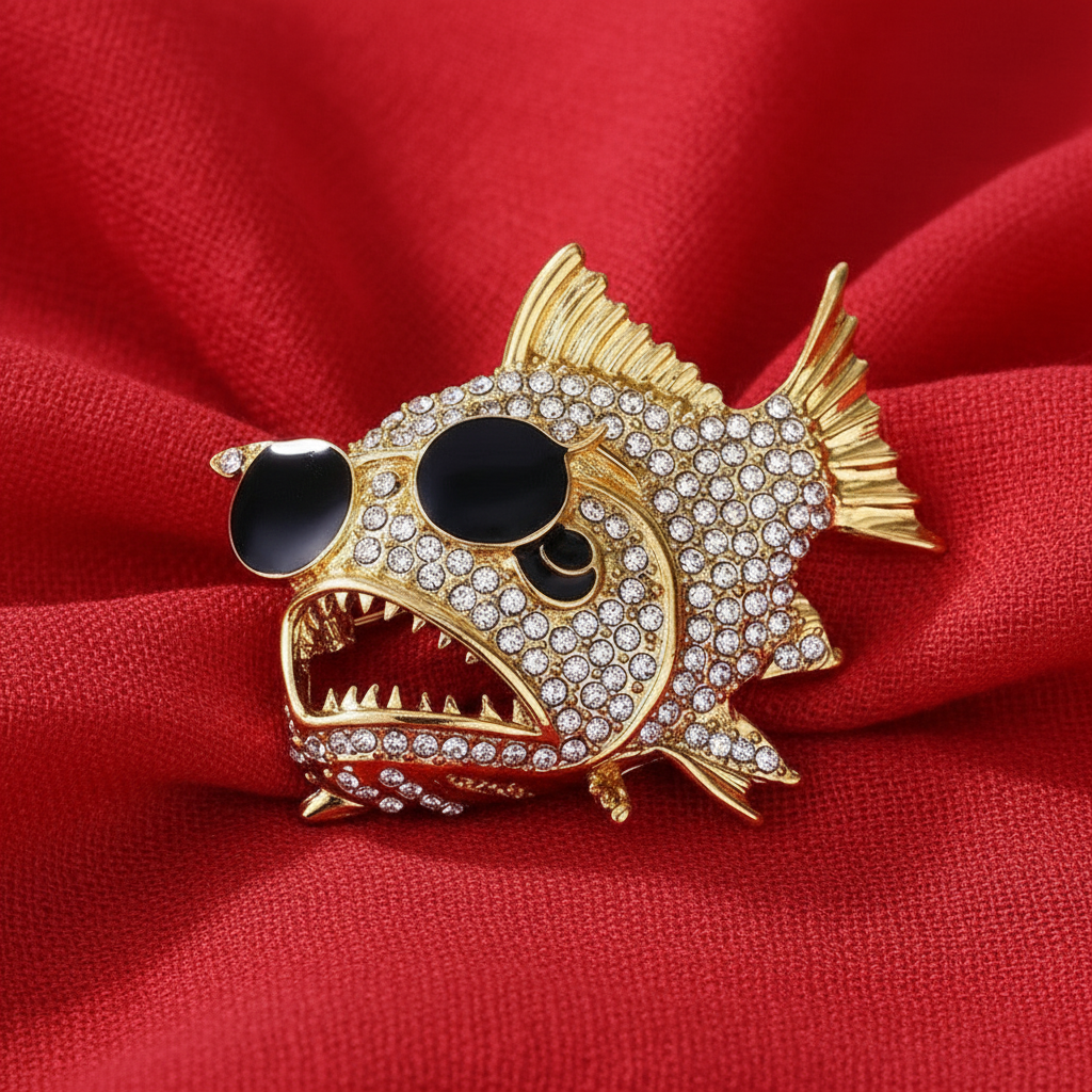Gilded Piranha Brooch