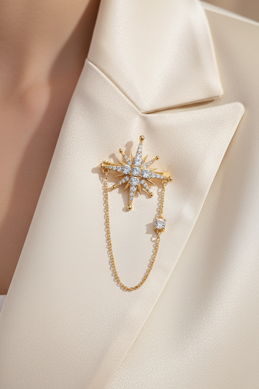 Eight-point Star Chain Brooch